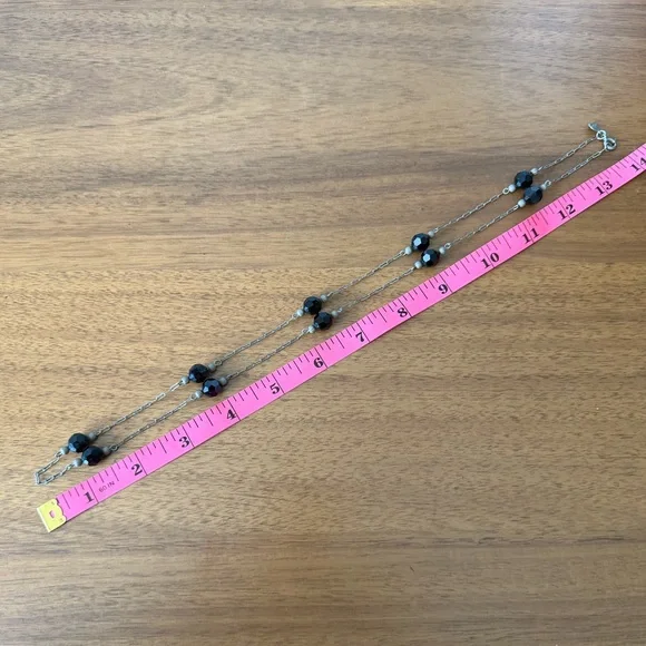 Vintage Judy Lee Black Faceted Glass Bead Station Necklace Antiqued Silver Chain - Picture 6 of 8